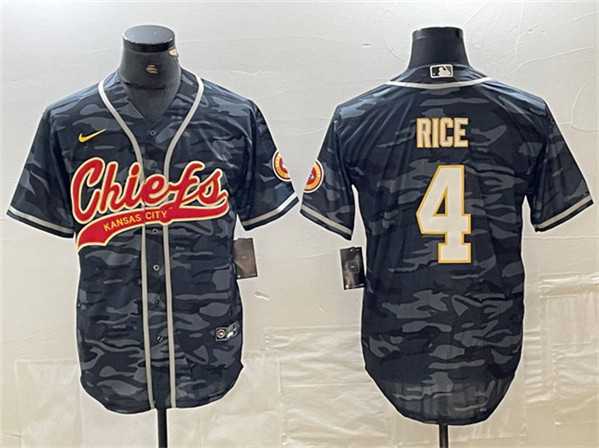 Mens Kansas City Chiefs #4 Rashee Rice Gray Camo Cool Base Stitched Baseball Jersey